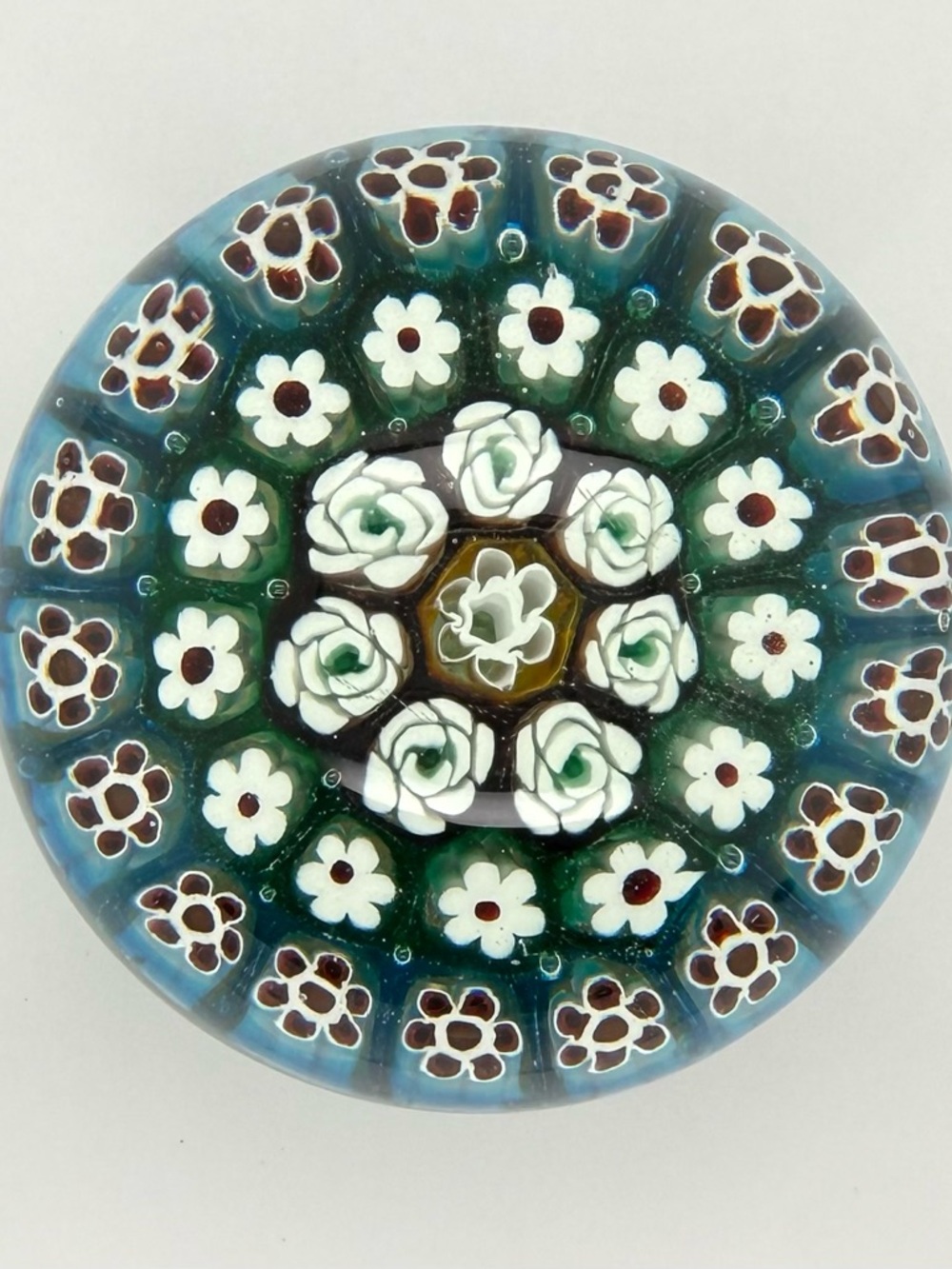 Murano Italy Millefiori Art Glass Paper weight Flower 3.5 in. Original Sticker